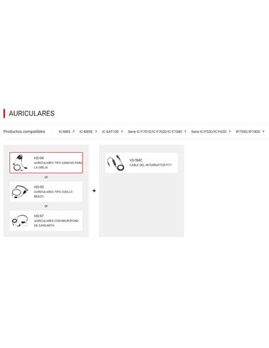 ICOM HS-94 Auricular tipo gancho de oreja de 2.5 mm