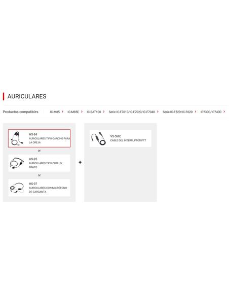ICOM HS-94 Auricular tipo gancho de oreja de 2.5 mm