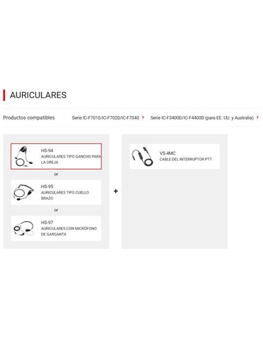 ICOM HS-94 Auricular tipo gancho de oreja de 2.5 mm