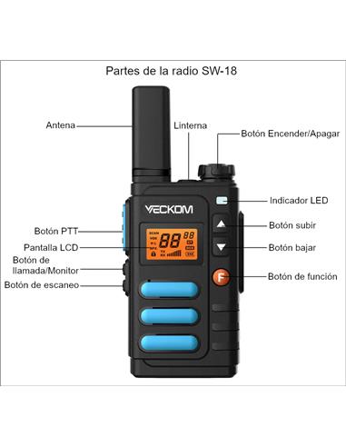 VECKOM SW-18 pareja de walkies PMR446 mini + PINGANILLOS