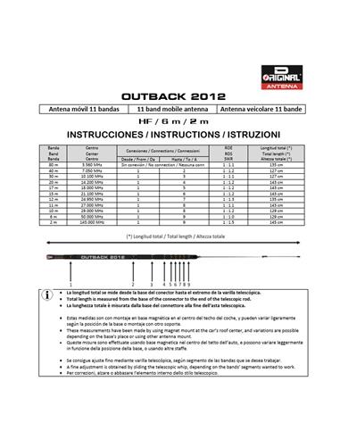 OUTBACK-2012 antena móvil 1.64m 200W PL 11 bandas
