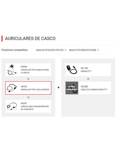 ICOM HS-95 Microauricular con soporte de nuca de 2.5 mm