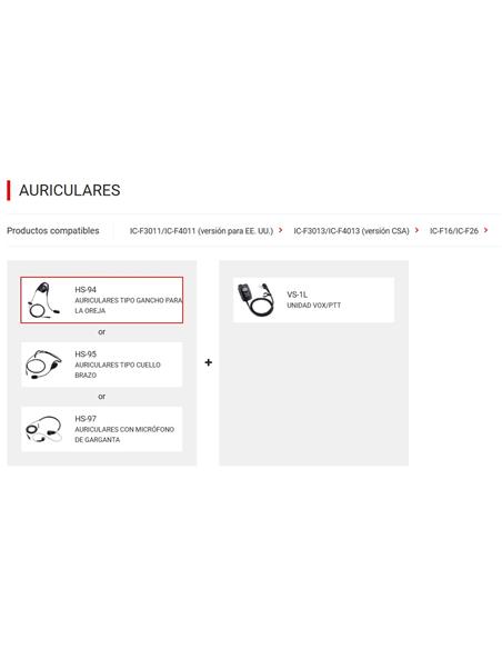 ICOM HS-94 Auricular tipo gancho de oreja de 2.5 mm