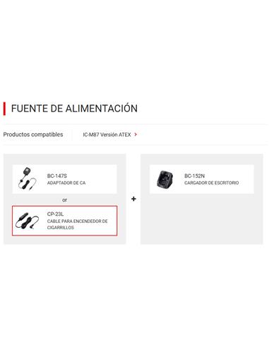 ICOM CP-23L Cable de mechero para vehículo