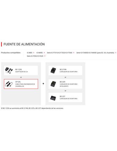 ICOM CP-23L Cable de mechero para vehículo