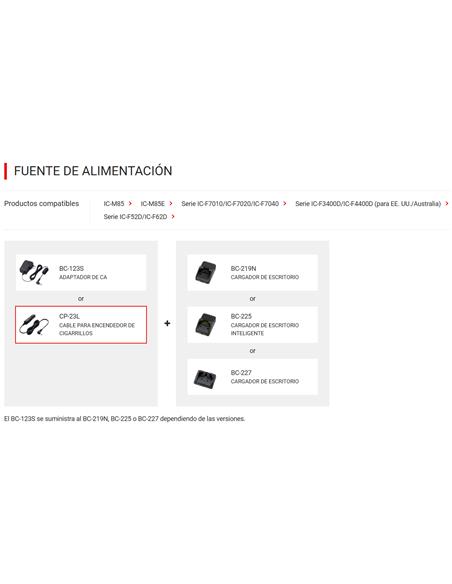 ICOM CP-23L Cable de mechero para vehículo