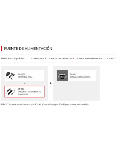ICOM CP-23L Cable de mechero para vehículo