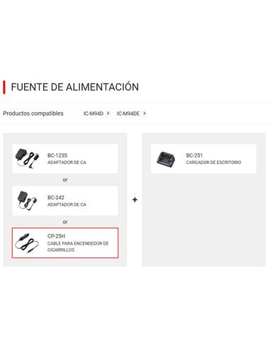 ICOM CP-25H Cable para conexión a mechero