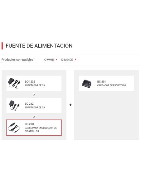 ICOM CP-25H Cable para conexión a mechero